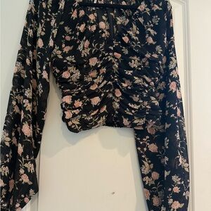 Free People Floral Ruched Long Sleeve Top